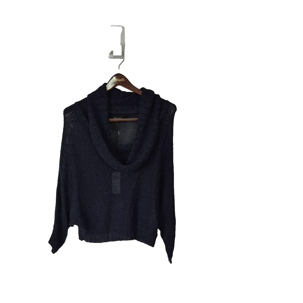 BCBGMAXAZRIA Sweater Womens S Blue‎ Frida Linen Viscose Cowl Neck Knit Pullover